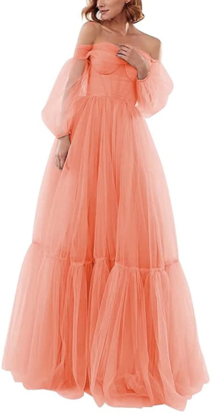 Marsen Off The Shoulder Puffy Sleeve Prom Dress