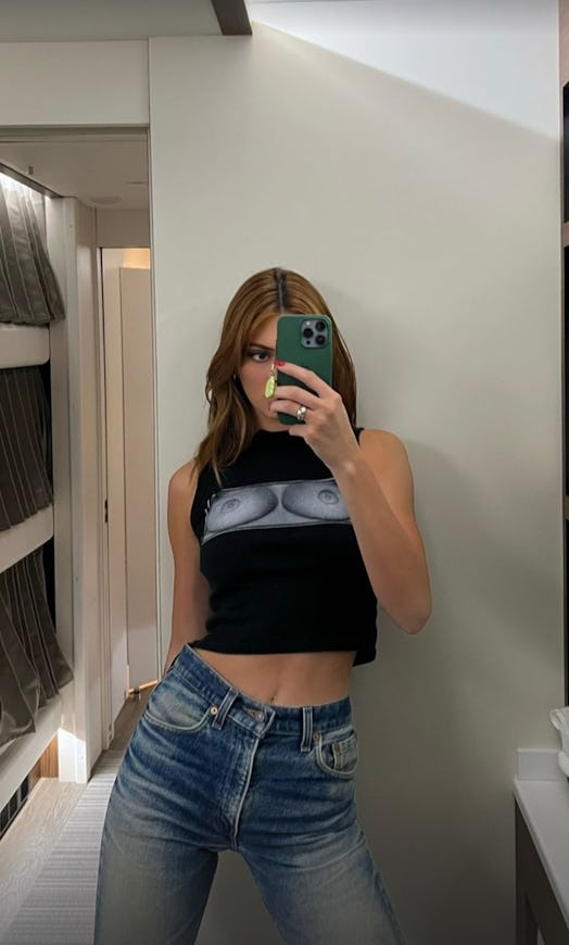 Kendall Jenner mirror selfie with boob shirt