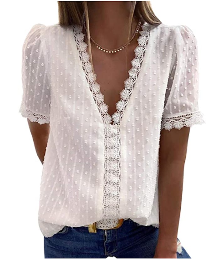 Dokotoo Women’s V Neck Lace Top