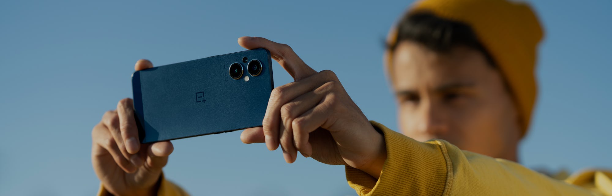 The OnePlus Nord N20 5G in a person's hands showing off the dual cameras