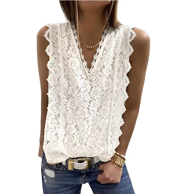 Astylish Lace V Neck Tunic Tank Top