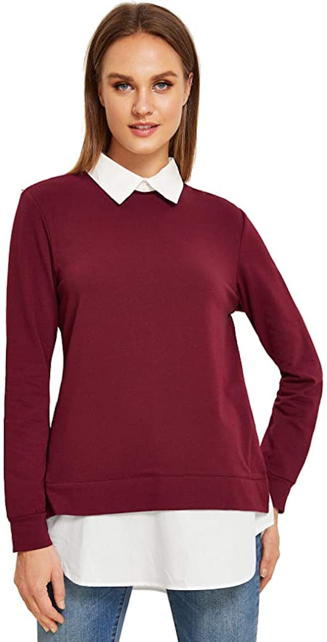 Romwe Collared Pullover Sweatshirt