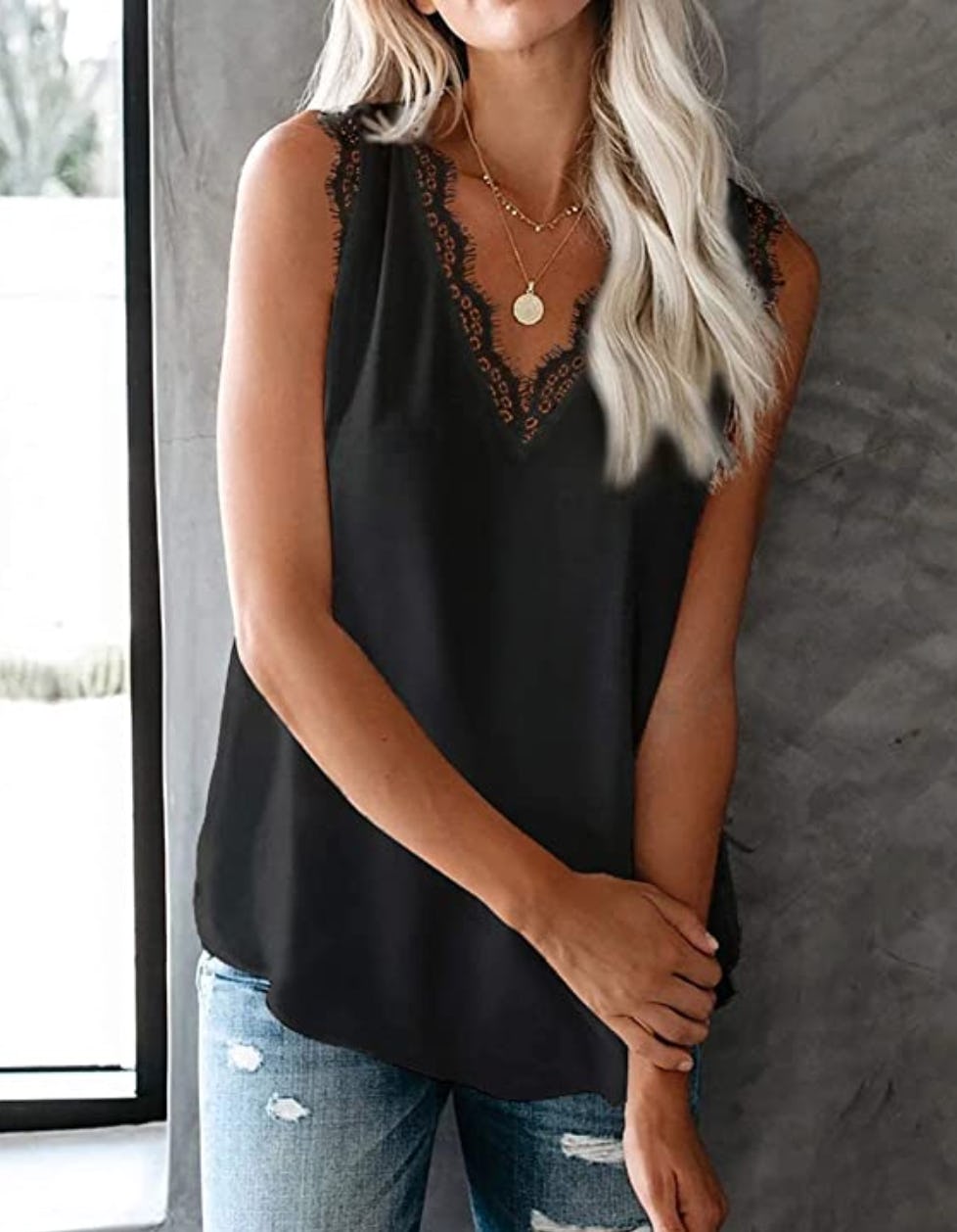 lime flare Lace Trim Sleeveless Tank Top