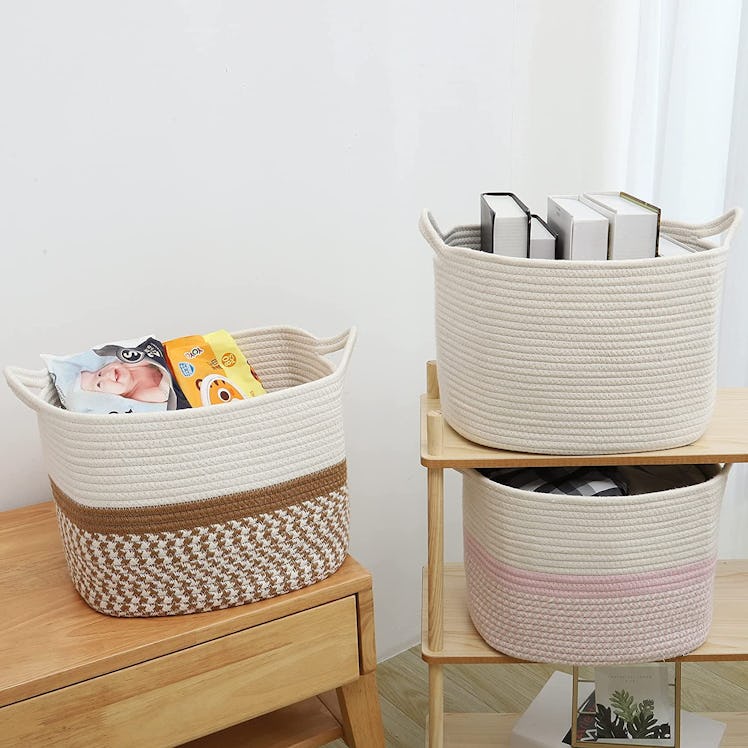 ABenkle Square Cotton Rope Woven Basket