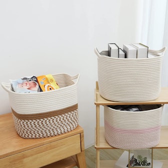 ABenkle Square Cotton Rope Woven Basket