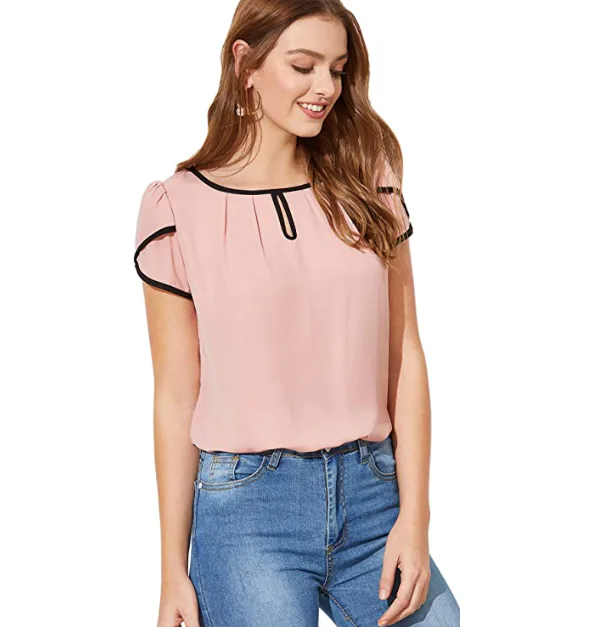 Milumia Pleated Petal Cap Sleeve Blouse