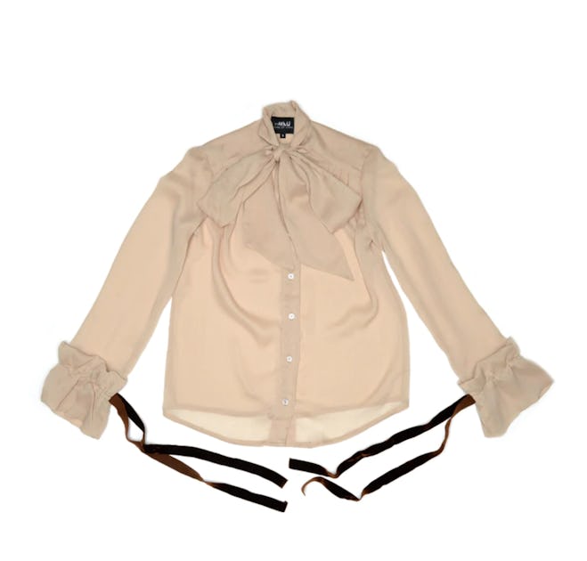 Tan Victorian Silky Pussybow Shirt