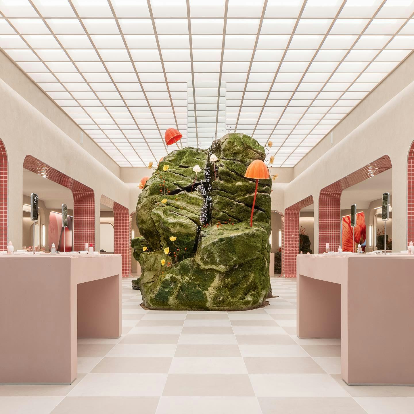 Giant mushroom statue in Glossier’s Seattle office