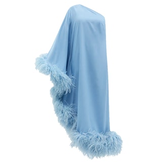 Taller Marmo Ubud One-Shoulder Feather-Trimmed Dress