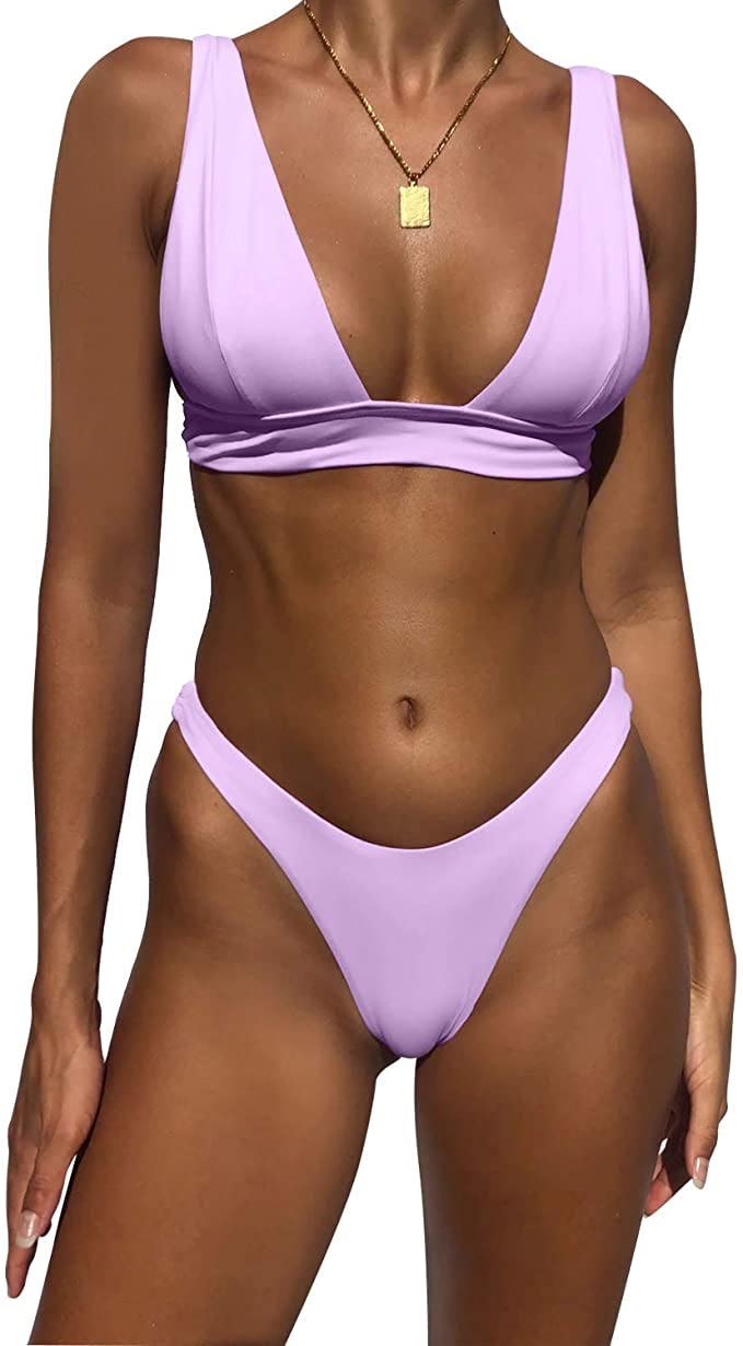 Jeniulet Women&rsquo;s Bikini Set Sexy Solid Padded Brazilian Triangle Thong Bikini