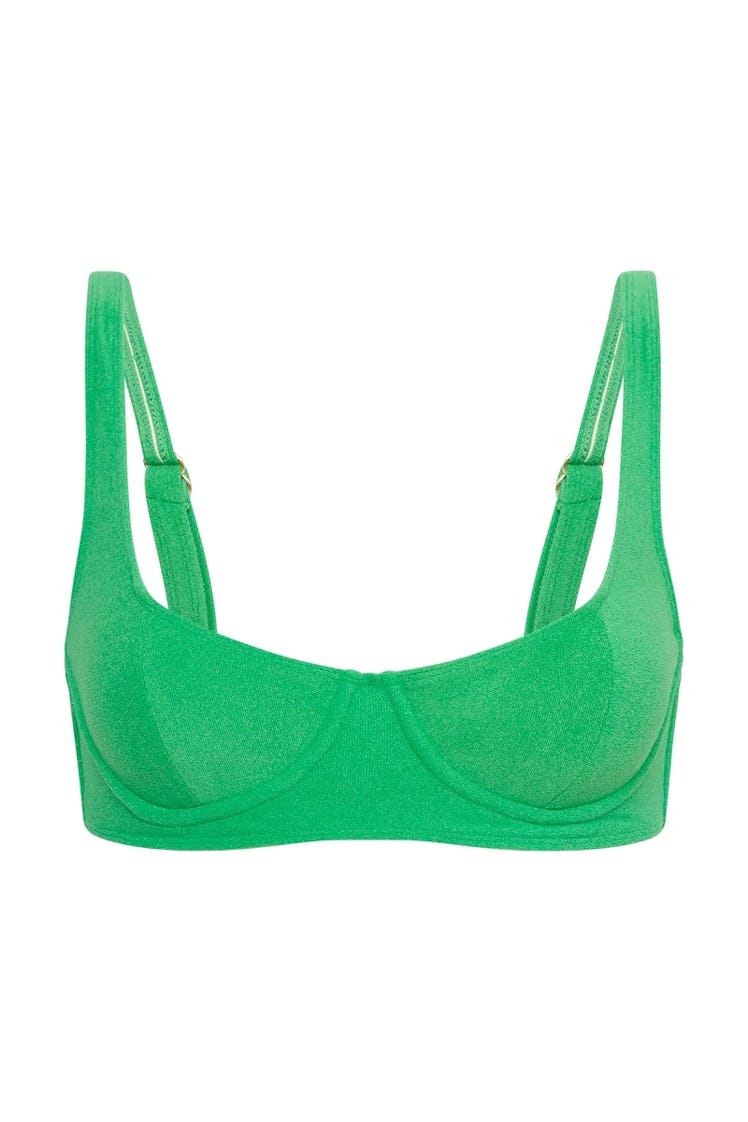 swimwear trends 2022 terry cloth green bikini top 