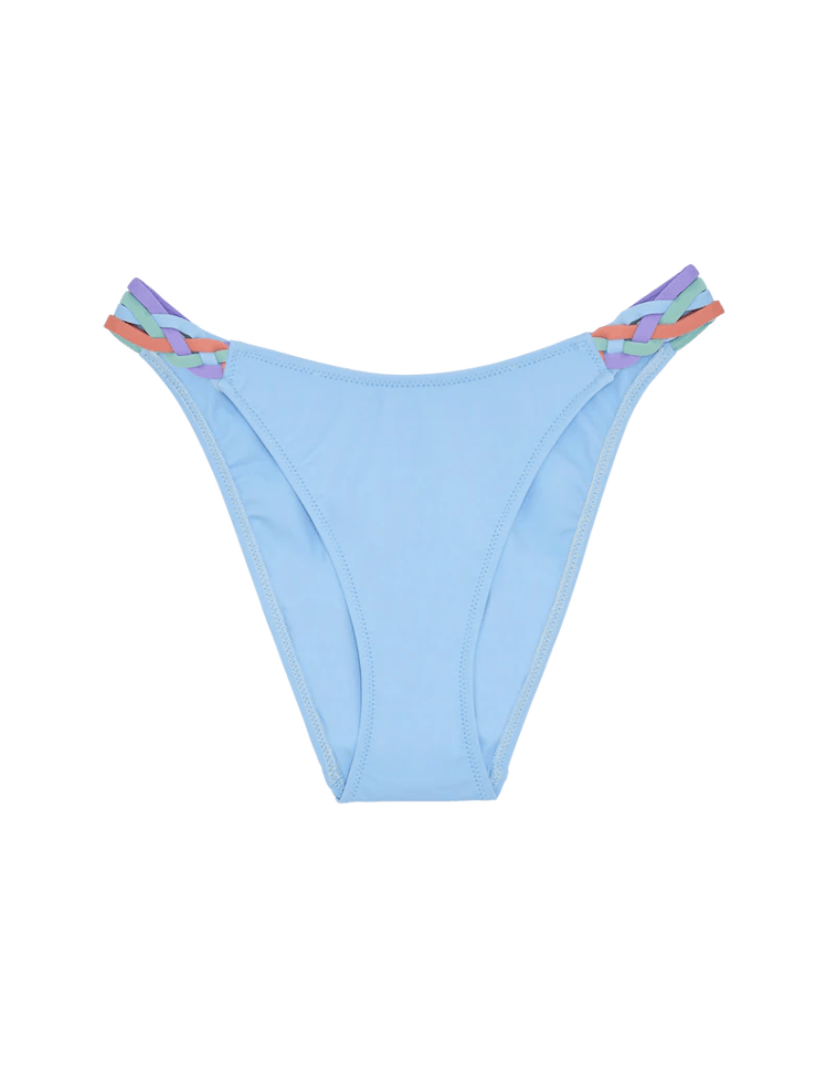 swimwear trends 2022 woven details braided pastel blue bikini bottom  