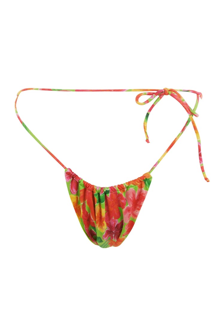swimwear trends 2022 micro thin straps hibiscus floral print string bikini bottom