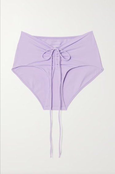 swimwear trends 2022 pastel lilac ruched bikini bottoms