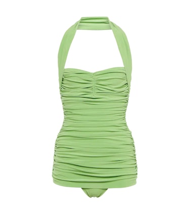swimwear trends 2022 ruched green halter one piece