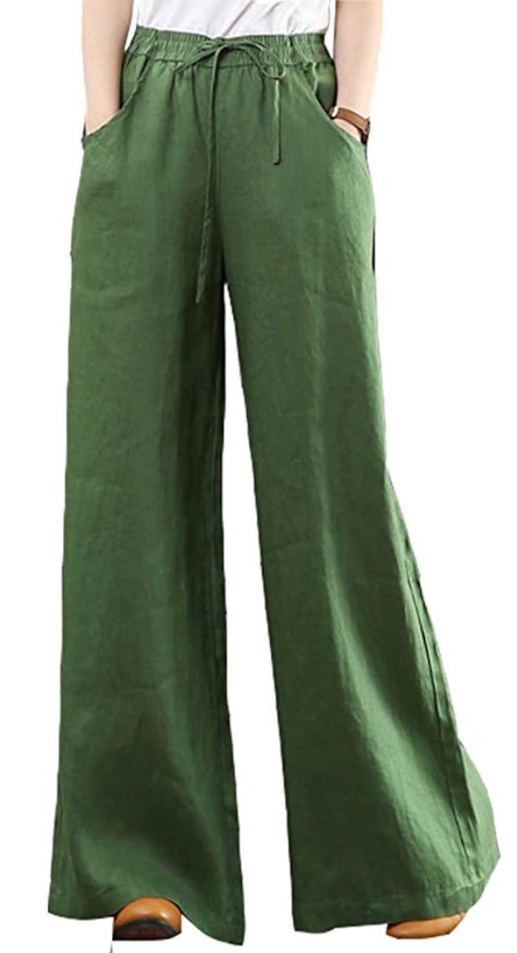 Hongsui Women's Spring and Summer Cotton and Linen Trousers Loose Large Size Wide Leg Pants