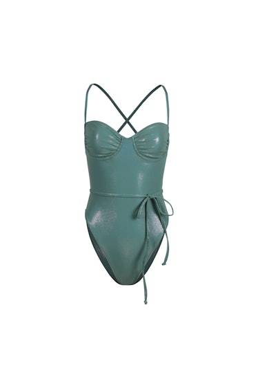 swimwear trends 2022 matching metallic green underwire one piece