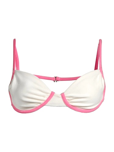 swimwear trends 2022 matching white and tote pink terry cloth bikini top 