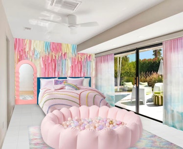 The HI-CHEW Fantasy House has a rainbow sherbet room that's all pink. 