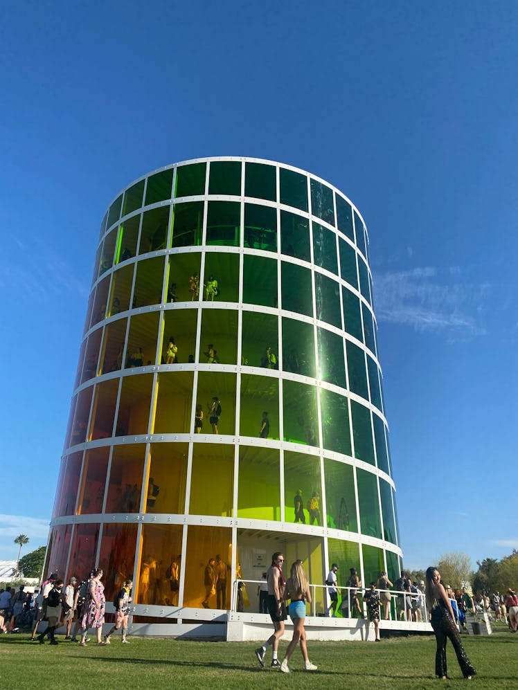 Coachella's SPECTRA is a rainbow-hued spiral tower at the heart of the festival.