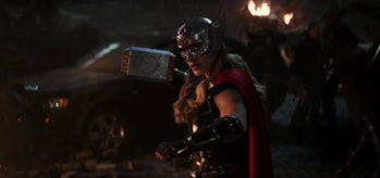 Jane Foster (Natalie Portman) wields Mjolnir in Marvel’s Thor: Love and Thunder