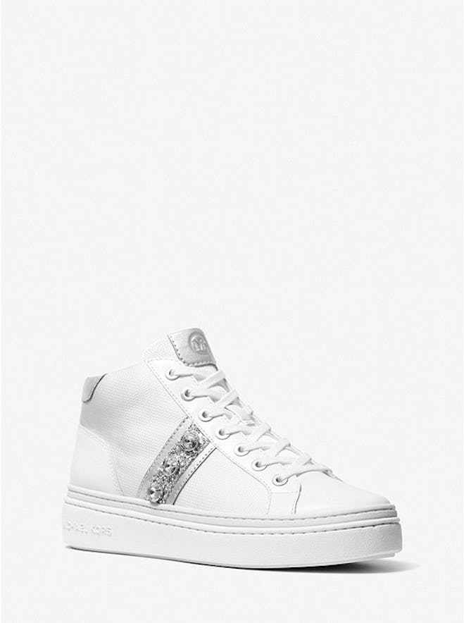 Michael Michael Kors Chapman Embellished Leather and Canvas High-Top Sneaker