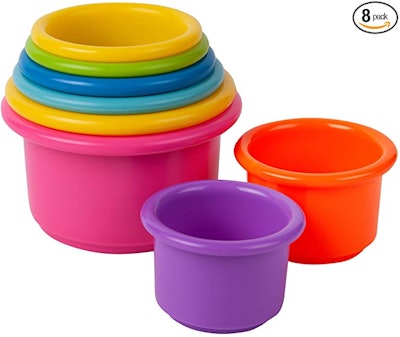 Stacking cups are one of the best toys for 9-month-olds to practice their fine motor skills.