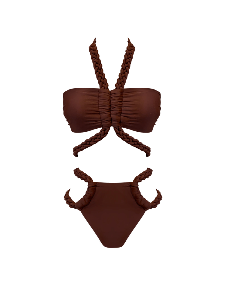 swimwear trends 2022 woven details braided brown bikini  
