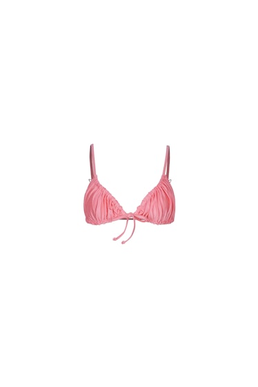 swimwear trends 2022 ruched coral pink bikini top 