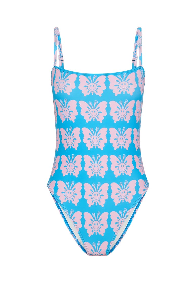 swimwear trends 2022 matching blue and pink butterfly one piece 