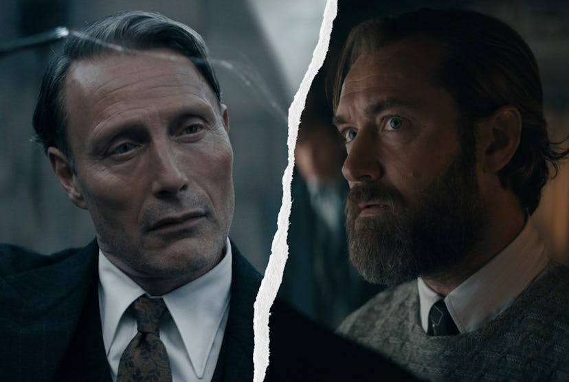 Mads Mikkelsen as Gellert Grindelwald and Jude Law as Albus Dumbledore in 'Fantastic Beasts.'