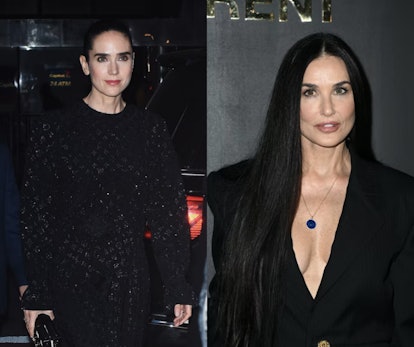 A side-by-side comparison of lookalikes Jennifer Connelly and Demi Moore.