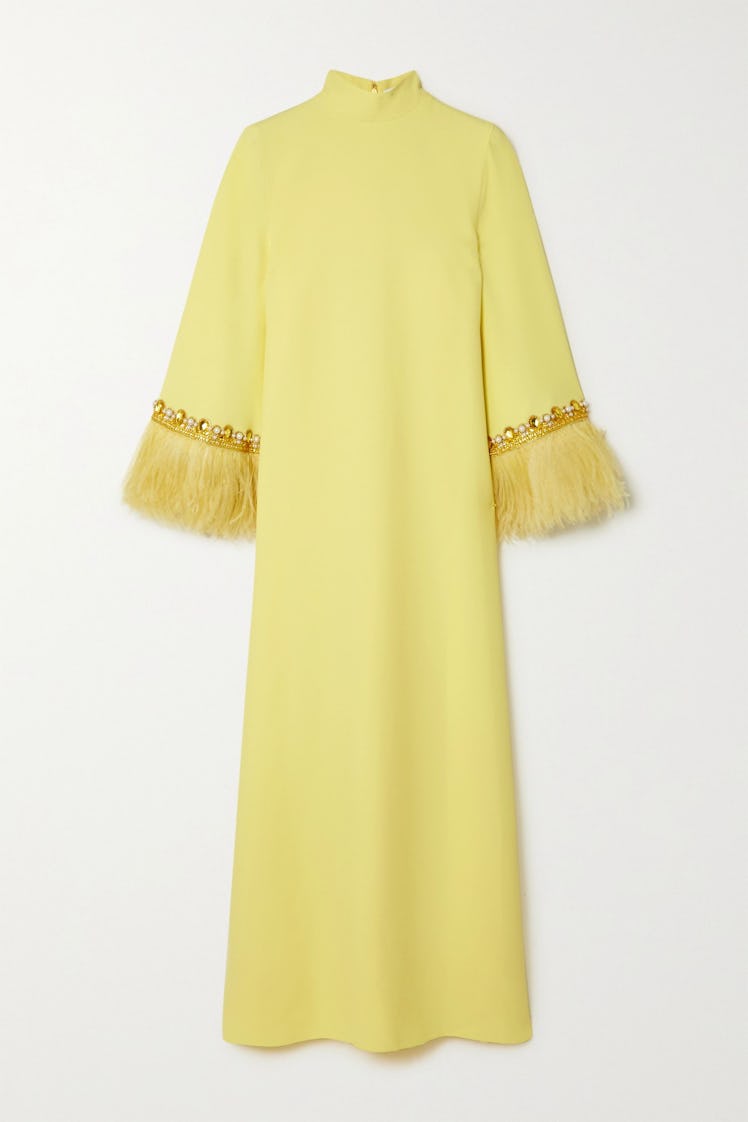 Snag this feather-trimmed gown from Andrew Gn for a Nicole Kidman-inspired look.