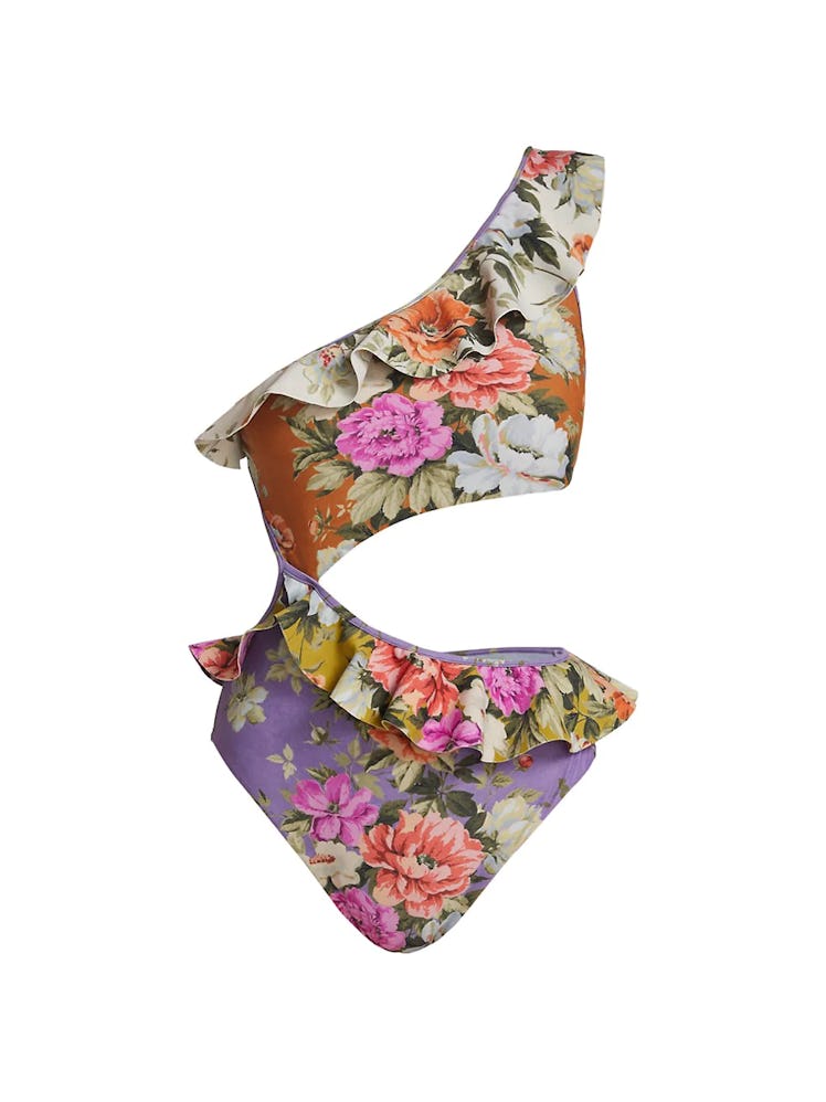 swimwear trends 2022 bold ruffles floral color block cutout one piece
