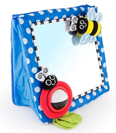 This busy board mirror is one of the best toys for 6-month-olds.