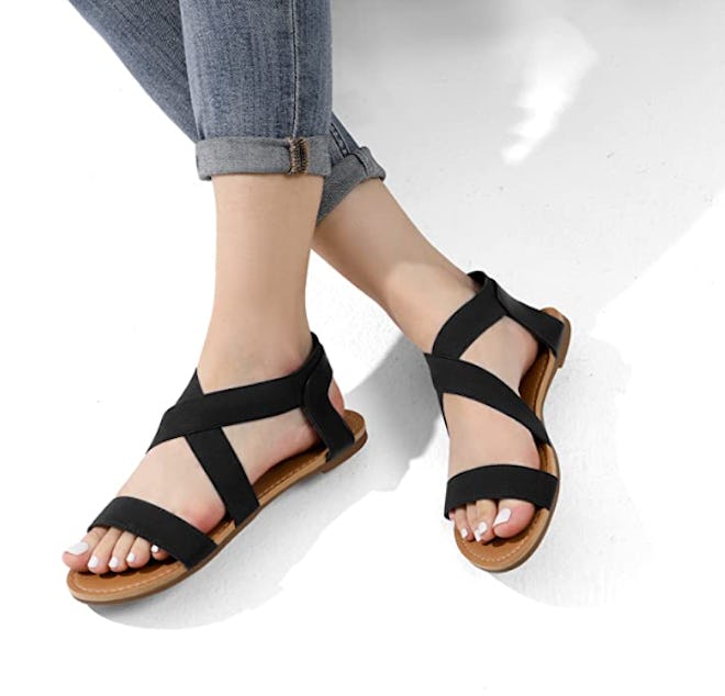 DREAM PAIRS Elastic Ankle Strap Flat Sandals