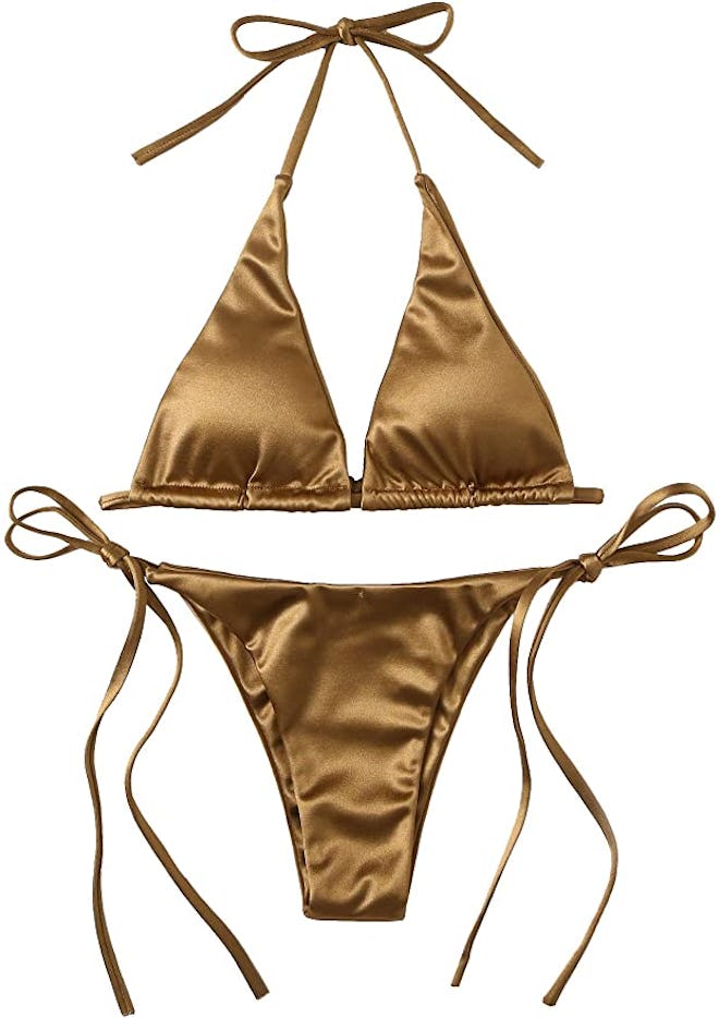 SOLY HUX Women's Metallic Halter Top Two Piece Swimsuit 
