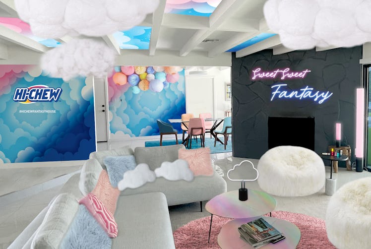 The HI-CHEW Fantasy House giveaway in Palm Springs has pastel home decor.