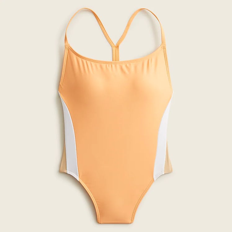 swimwear trends 2022 sporty orange color block one piece  