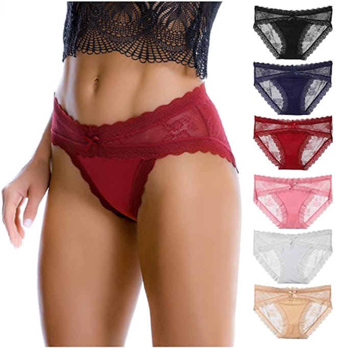 LEVAO Lace Hipster Bikini Briefs (6-Pack)
