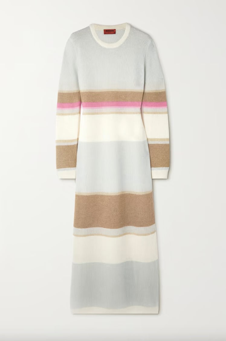 Non-Maternity Dress Brands Missoni Metallic striped ribbed cashmere-blend maxi dress
