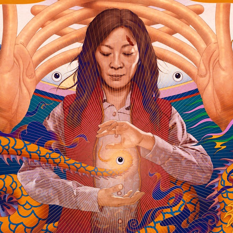 An Illustrated poster with Michelle Yeoh in 'Everything Everywhere All at Once'