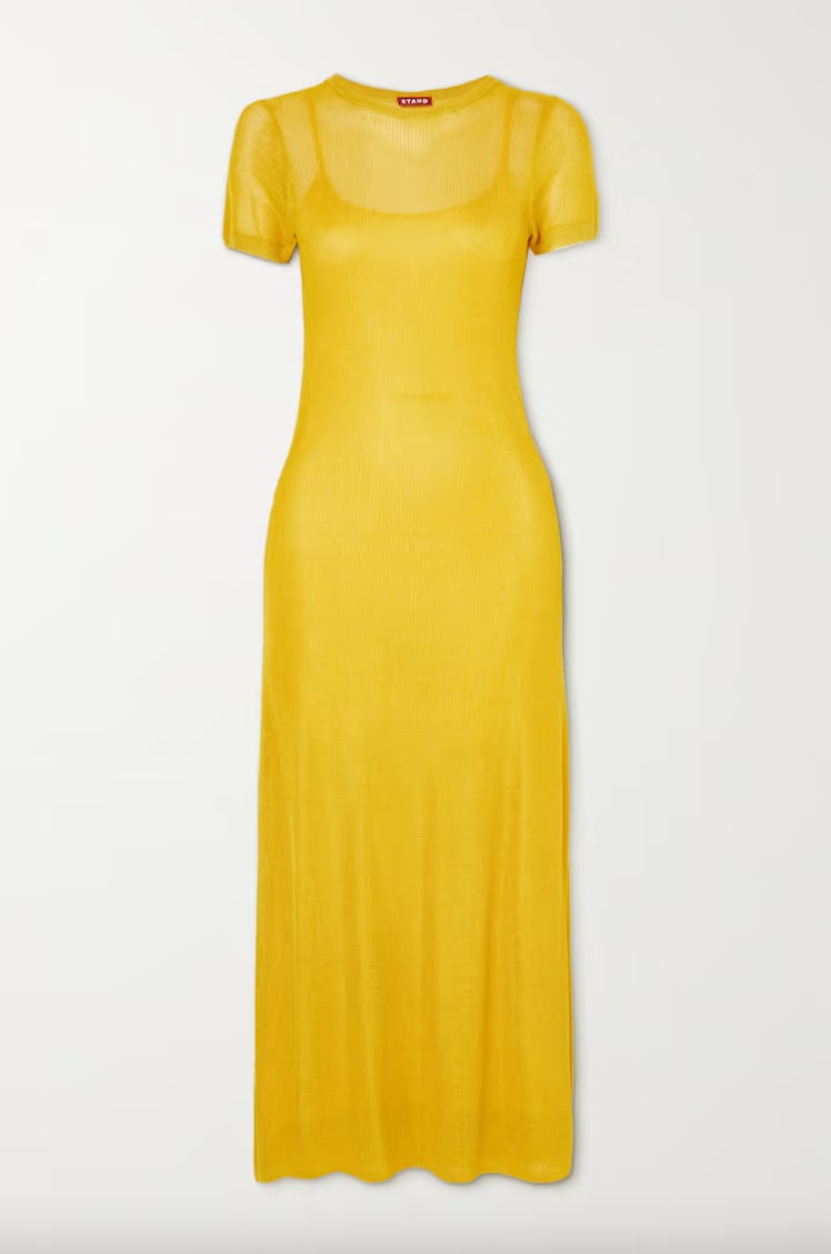 Non-Maternity Dress Brands Staud yellow gem knitted maxi dress