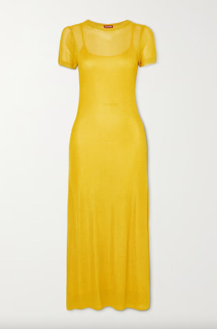 Non-Maternity Dress Brands Staud yellow gem knitted maxi dress