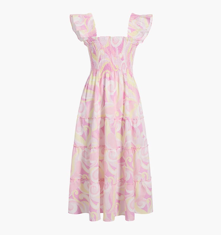 Non-Maternity Dress Brands Hill House Home pink printed smocked midi