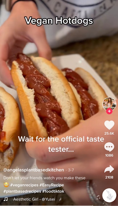 A woman shows how to make a plant-based recipe on TikTok for Earth Day. 