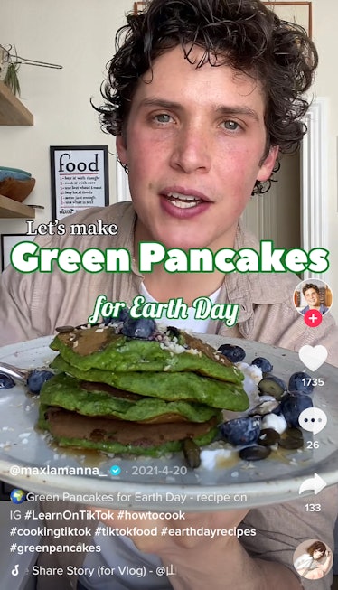 A man shows off a plant-based recipe on TikTok for Earth Day. 