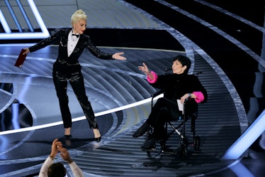 Gaga and Minelli on stage at the 2022 Oscars