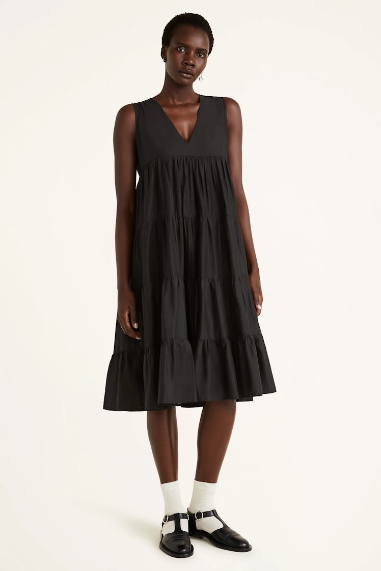 Non-Maternity Dress Brands Merlette sleeveless tiered midi-length cotton dress