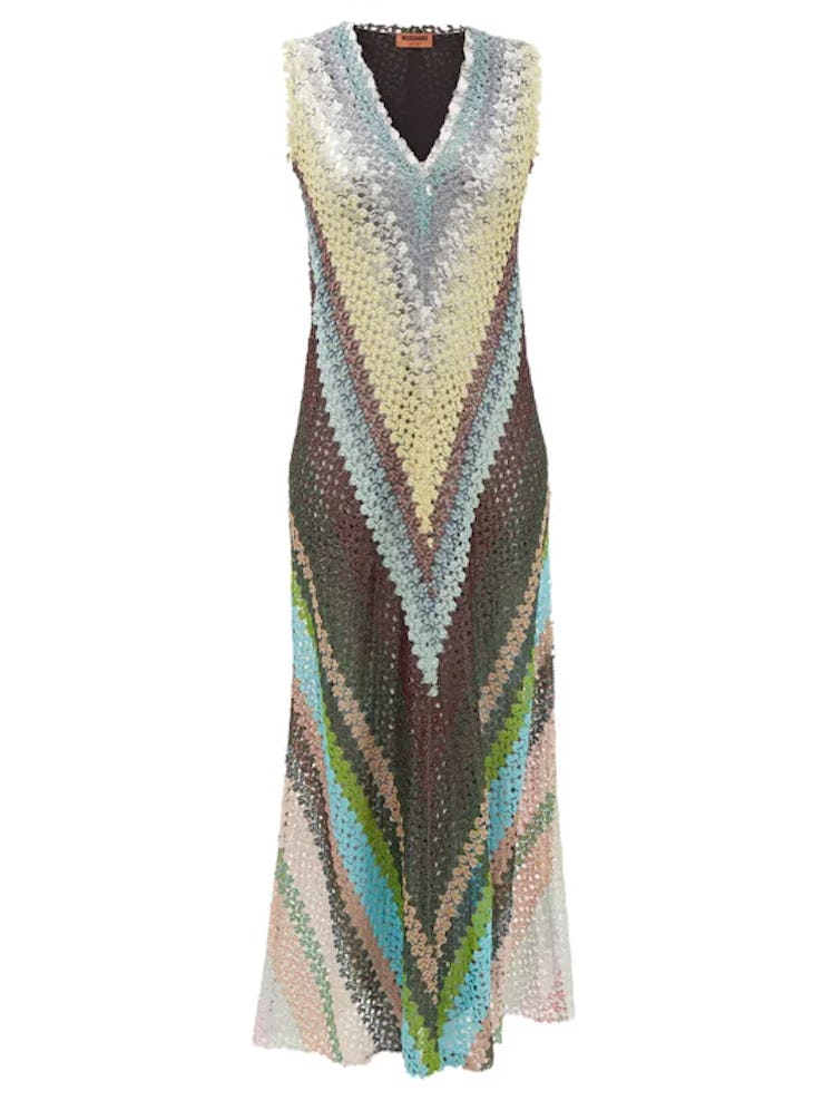 Non-Maternity Dress Brands Missoni V-neck zigzag lace-knitted maxi dress